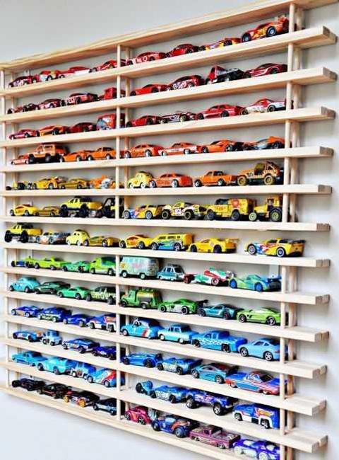 Wall Decorating with Toy Cars, Kids Storage and Organization Ideas