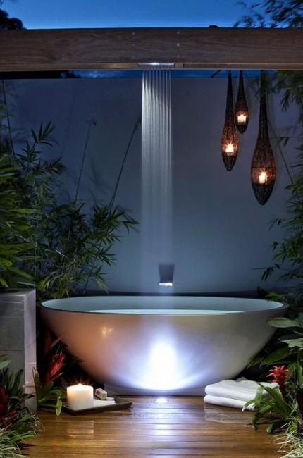 Beautiful Outdoor Bathroom Design, Charming and Soothing Home Spa Ideas