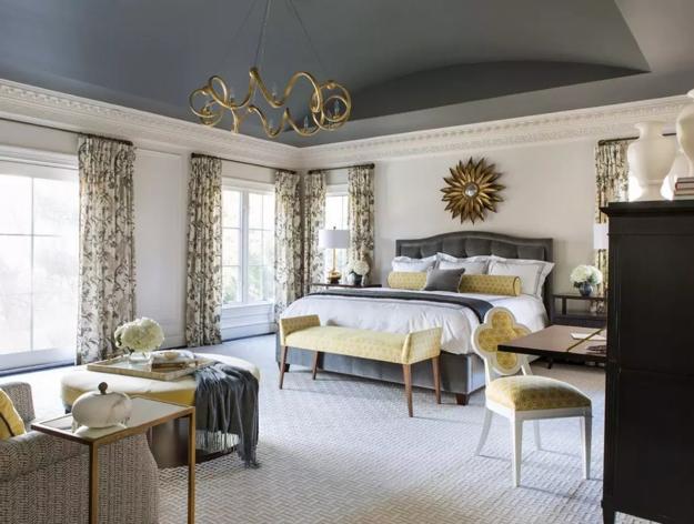 bedroom master traditional bedrooms ceiling ceilings designs lumme roxanne dark interiors llc walls grey mustard gold modern painted mclean virginia