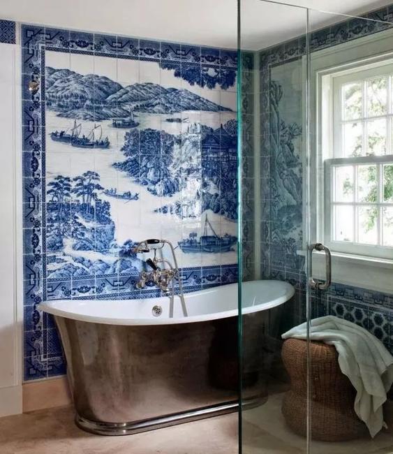 blue white wall tiles