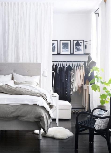 bedroom closet with curtains