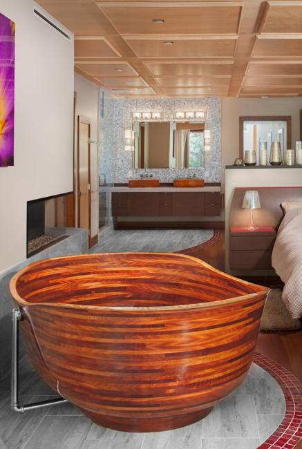 Luxury Modern Bathtubs and Bathroom Sinks Celebrating Exotic Wood Materials