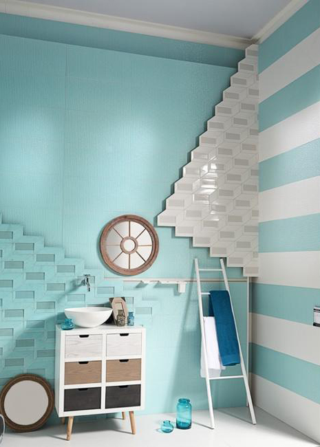 3d wall tiles in blue and white