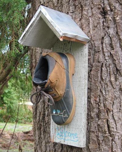 winter boot birdhouse