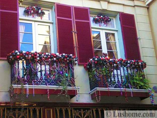 Outdoor Christmas Decorating with Green Garlands and Winter Holiday Wreaths