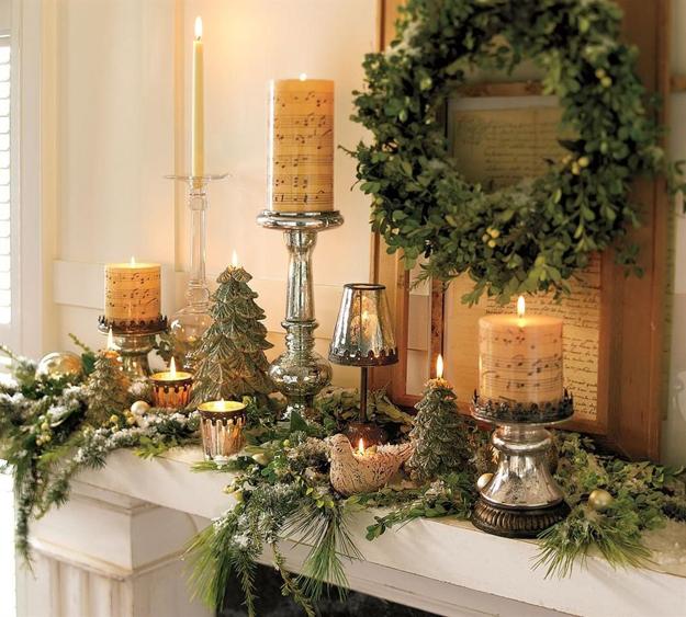 mantel candles christmas wreath