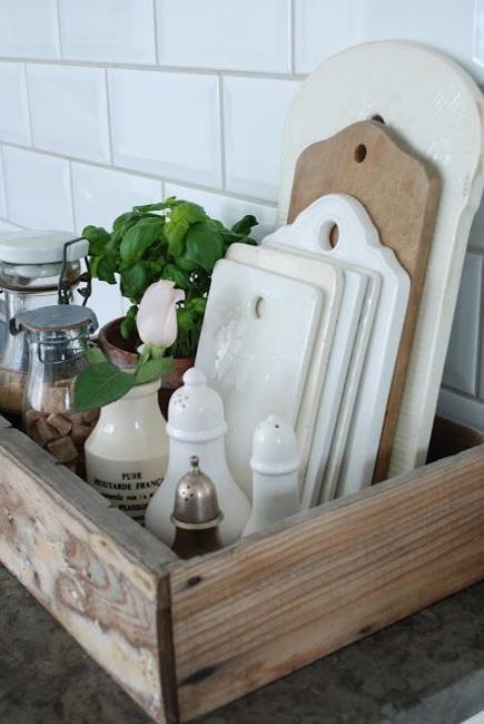 cutting boards in wooden box