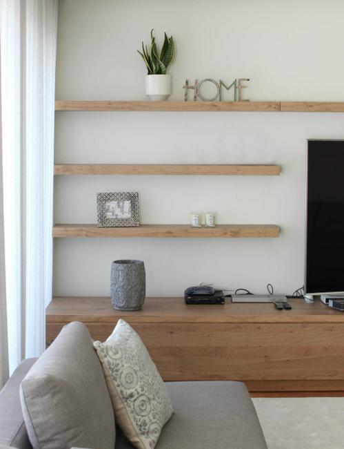 wooden shelves