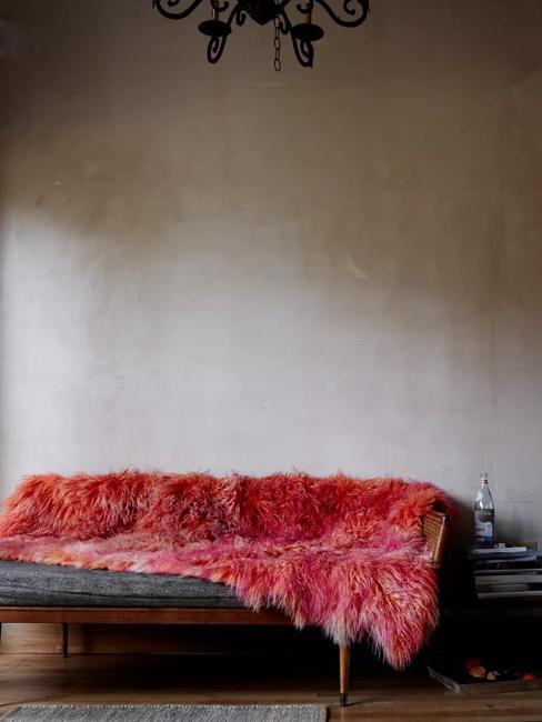 red fur sofa throw