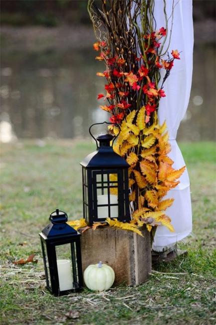 yard decorating fall leaves candles