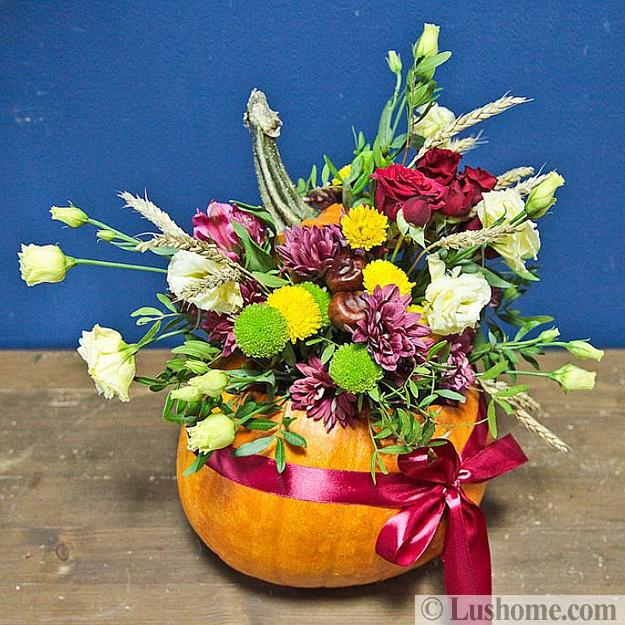 Last Minute Fall Table Decorating, DIY Pumpkin Flower Centerpiece Idea