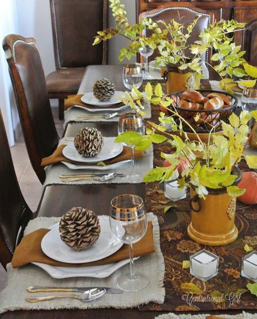 fall leaves pinecones candles centerpieces