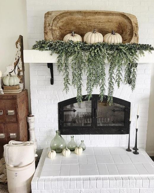 white pumpkins green garland