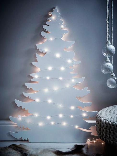 white cristmas tree wood lights