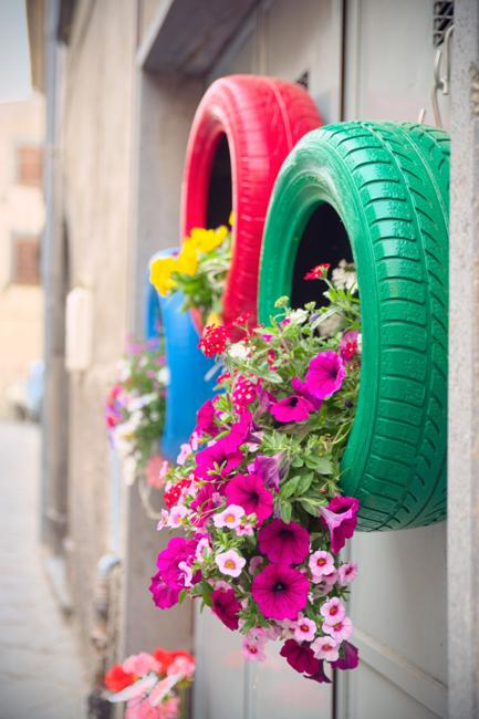 hanging planter with petunia