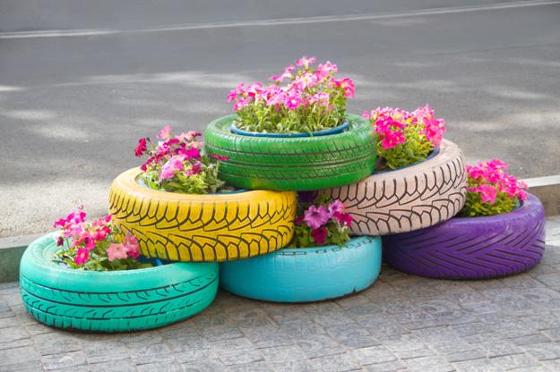 Recycling Used Tires for DIY Planters Making Vibrant Yard Decorations
