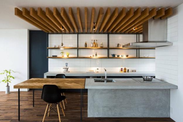 Modern Japanese Home Kitchen with Prepared Lunch on Counter