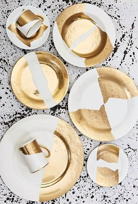 two tone golden white dishes