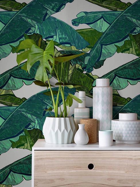 green leaf pattern wallpaper