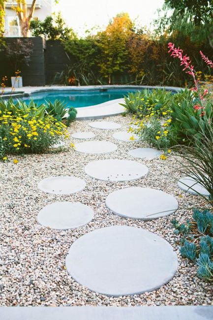 round concrete slabs pool area