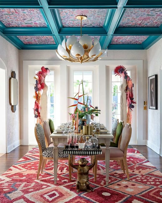 blue ceiling design dining room