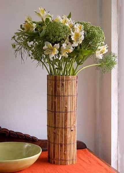 bamboo vase flower arrangement