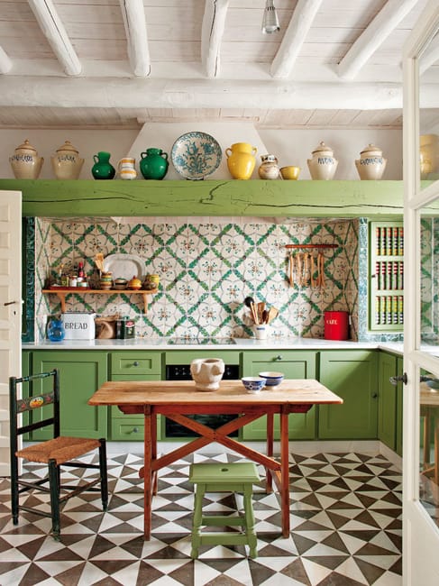 green kitchen cabinets