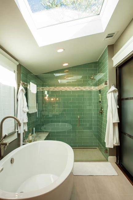 black white bathroom green shower design