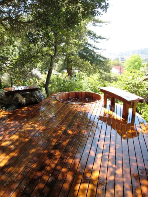 wooden deck bench