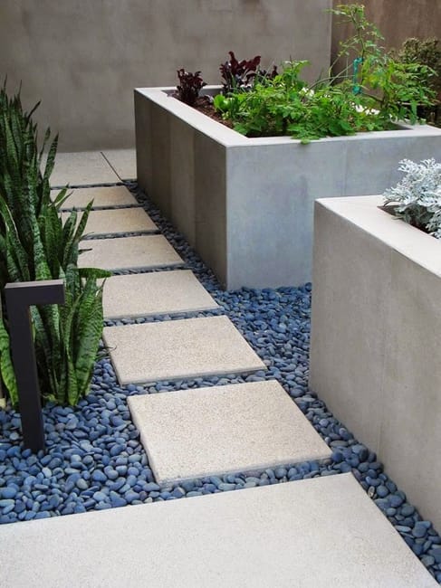 contemporary garden path raised beds