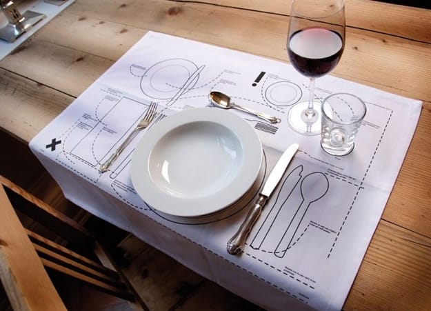 tablecloth with printed table setting rule