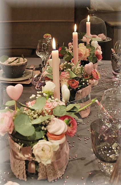 pink hearts decorations floral arrangements