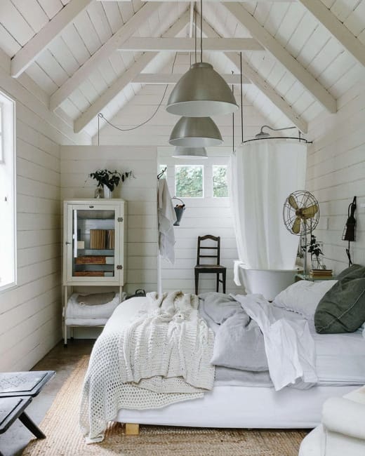 wooden ceiling beams painted white