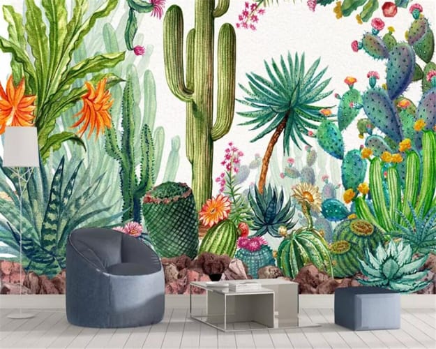 green wallpaper patterns cactus plants