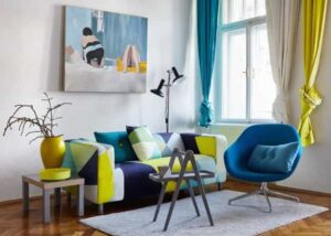 Color Blocking with Modern Home Furnishings and Bright Wall Painting Ideas