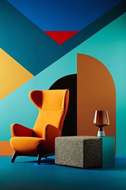 yellow chair color block wall painting