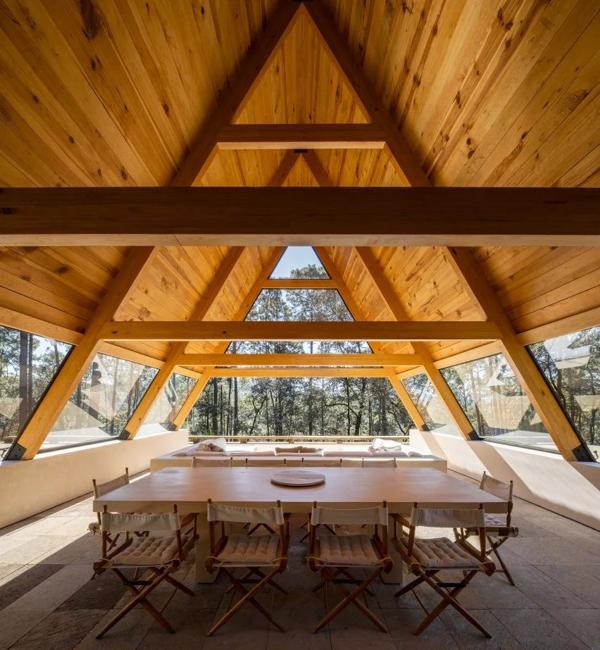 a-frame interior design dining room glass walls