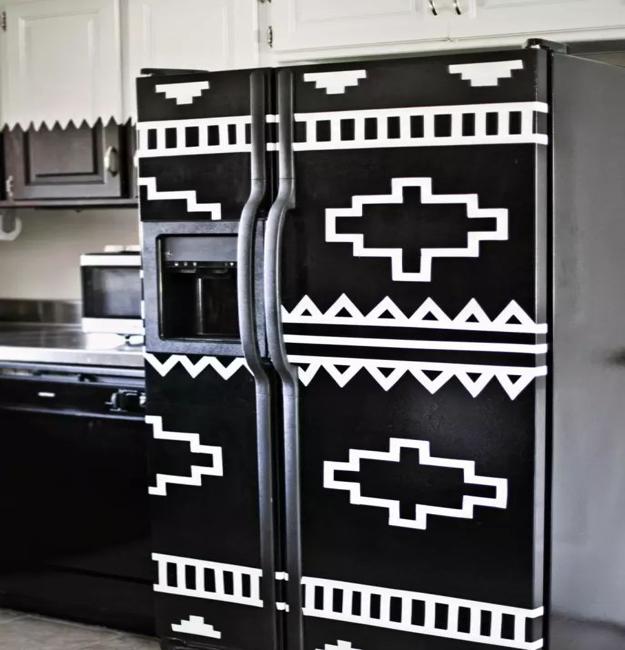 black white fridge geometric pattern