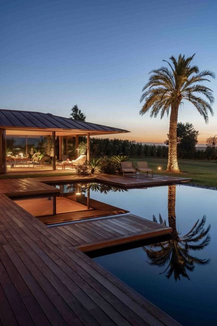 swimming pool wooden deck