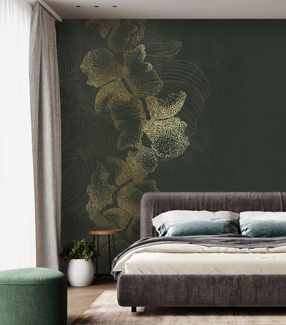 black wallpaper golden decorations metallic details