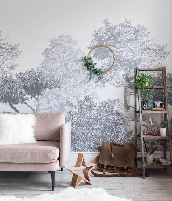 tree wallpaper design black white
