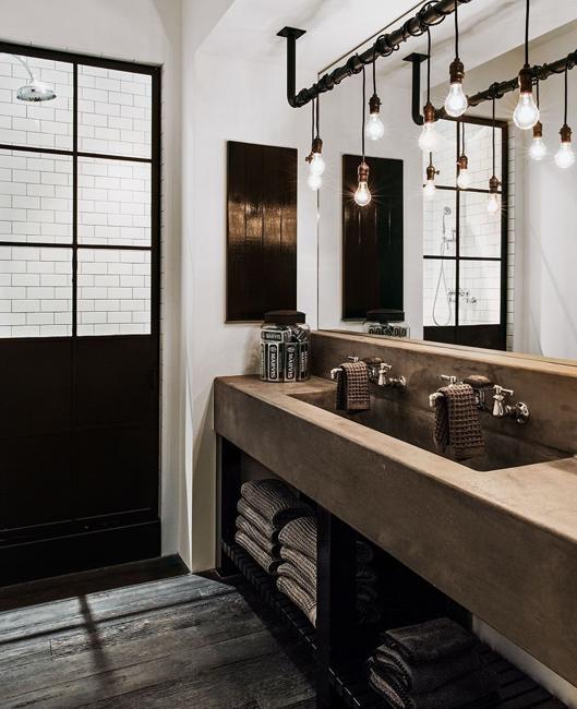 industrial style bathroom lighting concrete sink