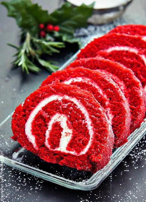 red white roll cake