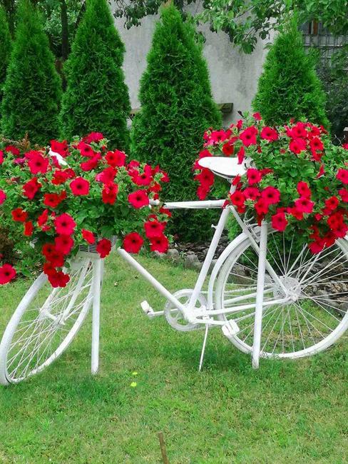 bicycle planters red flowers
