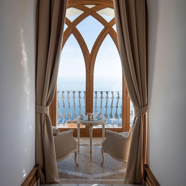 gothic style wooden door balcony design