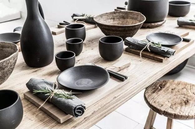 black ceramic dishes glasses