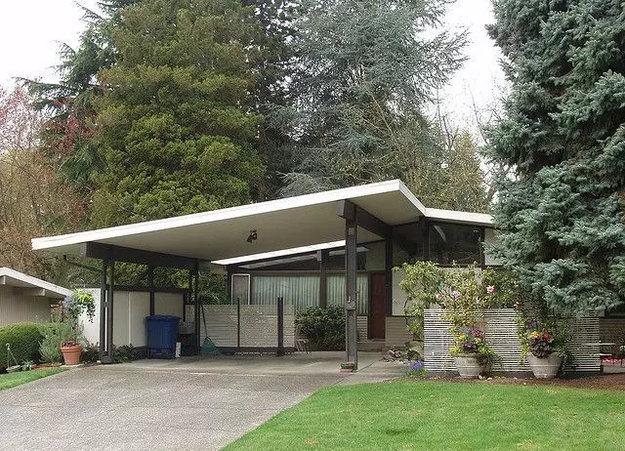 mid century modern home car porch