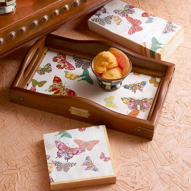 serving trays napkins flower designs