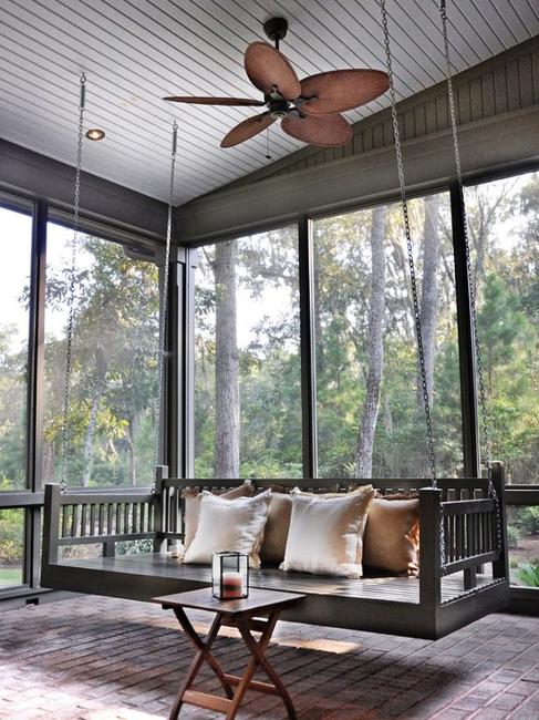 porch decorating hanging bench