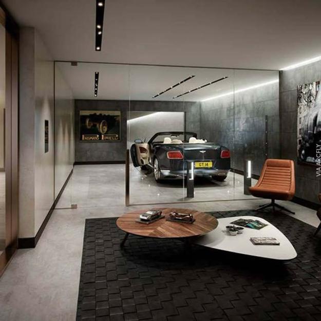 garage interiors furnishings lights